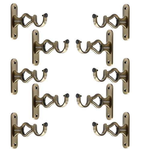 Penora Curtain Brackets Antique Brass Parda Holder for Home Décor, Parda Rod Support for 1 inch Rod for Door and Window (Pack of 10 Pic) - Image 1