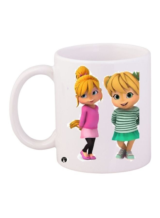 RYN Cartoon Printed Coffee Mug White/Pink/Green 11ounce