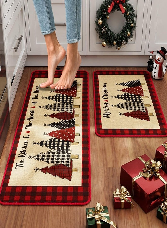 CHAMBERY Christmas Kitchen Rugs Set Of 2,Non-slip Backing Buffalo Plaid Merry Christmas Kitchen Mats For Floor,Low-Profile Winter Xmas Tree Holiday Decorations Christmas Doormat - 17x29 and 17x47 Inch - Image 3