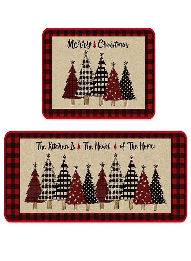 CHAMBERY Christmas Kitchen Rugs Set Of 2,Non-slip Backing Buffalo Plaid Merry Christmas Kitchen Mats For Floor,Low-Profile Winter Xmas Tree Holiday Decorations Christmas Doormat - 17x29 and 17x47 Inch - Image 1