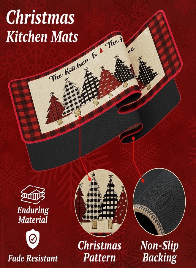 CHAMBERY Christmas Kitchen Rugs Set Of 2,Non-slip Backing Buffalo Plaid Merry Christmas Kitchen Mats For Floor,Low-Profile Winter Xmas Tree Holiday Decorations Christmas Doormat - 17x29 and 17x47 Inch - Image 4