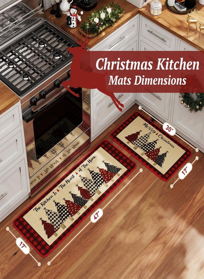 CHAMBERY Christmas Kitchen Rugs Set Of 2,Non-slip Backing Buffalo Plaid Merry Christmas Kitchen Mats For Floor,Low-Profile Winter Xmas Tree Holiday Decorations Christmas Doormat - 17x29 and 17x47 Inch - Image 2