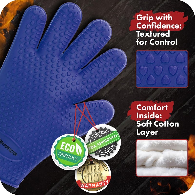 Kitchen perfection XL Silicone Smoker Oven Gloves-Extreme Heat Resistant BBQ Gloves-Handle Hot Food Right on Your Grill Fryer&Pit|Waterproof Grilling Cooking Baking Mitts|Superior Value Set+3 Bonuses - Image 2