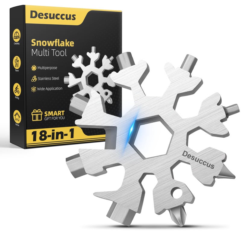 Desuccus 18-in-1 Snowflake Multi Tool, Stainless Steel Snowflake Bottle Opener/Flat Phillips Screwdriver Kit/Wrench, Stocking Stuffers for Men(Standard-Stainless Steel) - Image 1