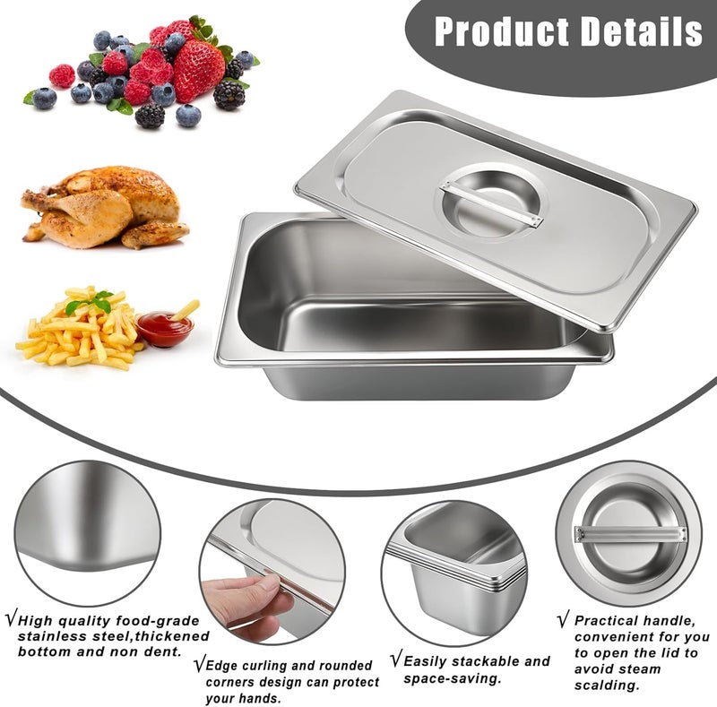 BSTKEY 4 Pack 1/3 Size 3-5/8" Depth Hotel Pan with Lids, Stainless Steel Steam Table Pan, Stackable Metal Catering Pans Commercial Food Pans for Kitchen Restaurant Buffet Party Supplies - Image 3