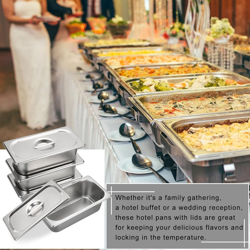 BSTKEY 4 Pack 1/3 Size 3-5/8" Depth Hotel Pan with Lids, Stainless Steel Steam Table Pan, Stackable Metal Catering Pans Commercial Food Pans for Kitchen Restaurant Buffet Party Supplies - Image 5