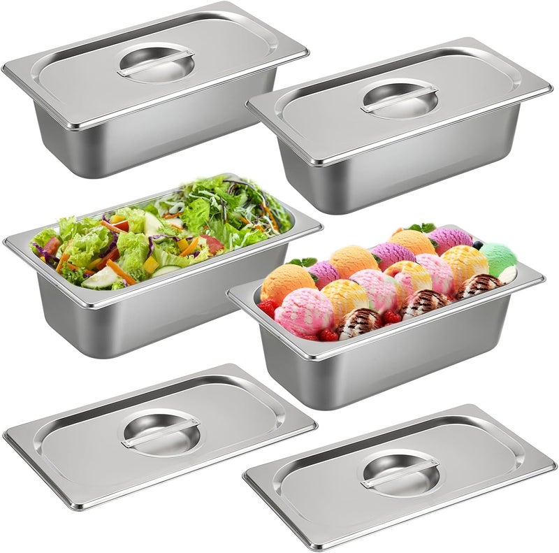 BSTKEY 4 Pack 1/3 Size 3-5/8" Depth Hotel Pan with Lids, Stainless Steel Steam Table Pan, Stackable Metal Catering Pans Commercial Food Pans for Kitchen Restaurant Buffet Party Supplies - Image 1