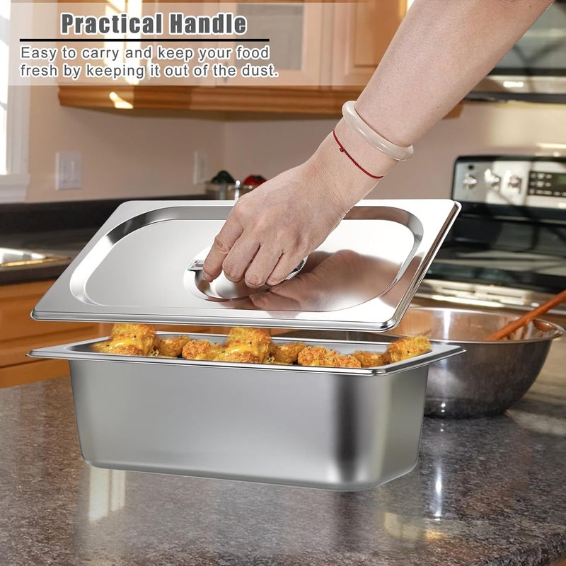 BSTKEY 4 Pack 1/3 Size 3-5/8" Depth Hotel Pan with Lids, Stainless Steel Steam Table Pan, Stackable Metal Catering Pans Commercial Food Pans for Kitchen Restaurant Buffet Party Supplies - Image 4