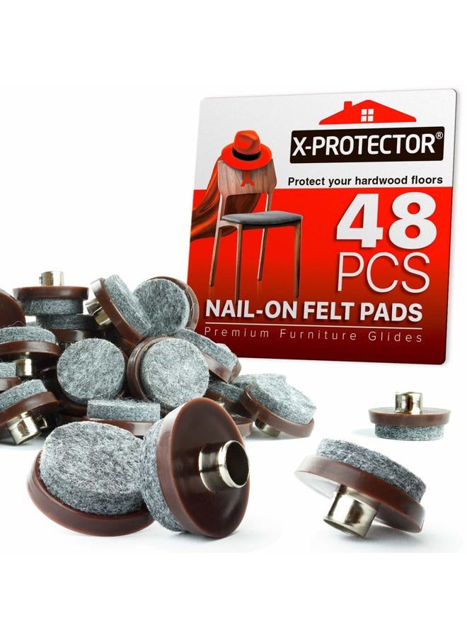 X-Protector Nail On Felt Pads - 48 Felt Furniture Pads – 1" Chair Felts Pads for Furniture Feet - Floor Protectors for Furniture Legs - Best Heavy Duty Felt Chair Pads for Hardwood Floors! - Image 1