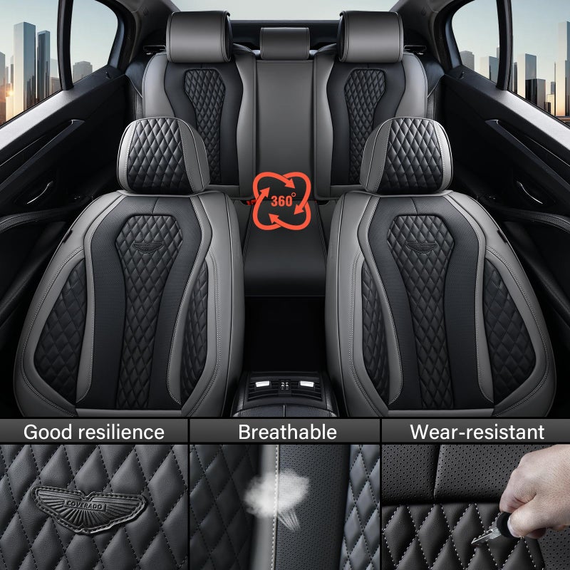 Coverado Car Seat Covers Full Set, Black Seat Covers, Automotive Car Seat Cover, Car Seat Cushion, Car Seat Covers Front Seats Back Seat Covers, Car Seat Protector Universal Fit Most Cars - Image 4