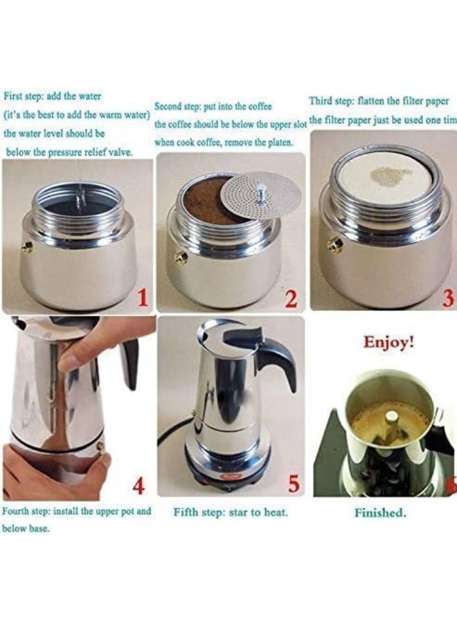 Saiyam Stainless Steel Espresso Maker Stovetop Coffee Percolator Italian Coffee Maker Moka Pot (2 Cup - 100ml, Silver) - Image 4