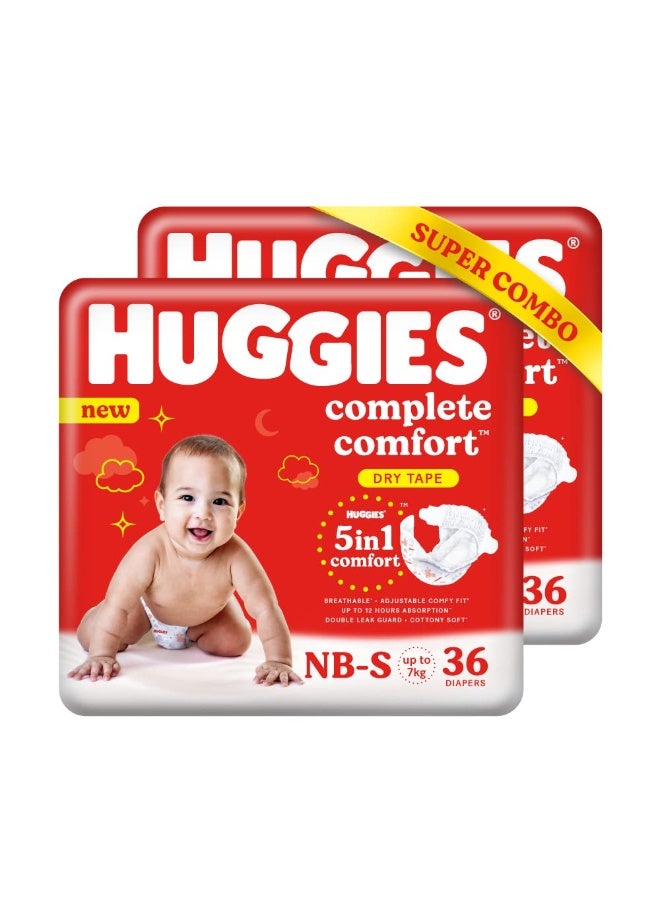 Huggies Complete Comfort Dry Tape Newborn - Small (NB-S) Size Baby Tape Diapers, Combo Pack of 2, 36 count per pack, 72 count & Mamaearth Easy Tummy Roll On Oil - 40ml - Image 4