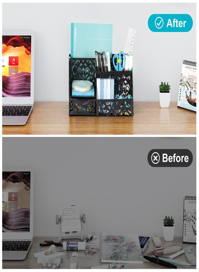 EasyPAG Desk Organizer and Pen Holder for Desk, Mesh Office Supplies Storage Caddy with Drawer for Small Space, Desktop Organizer for Home Office, Black - Image 5