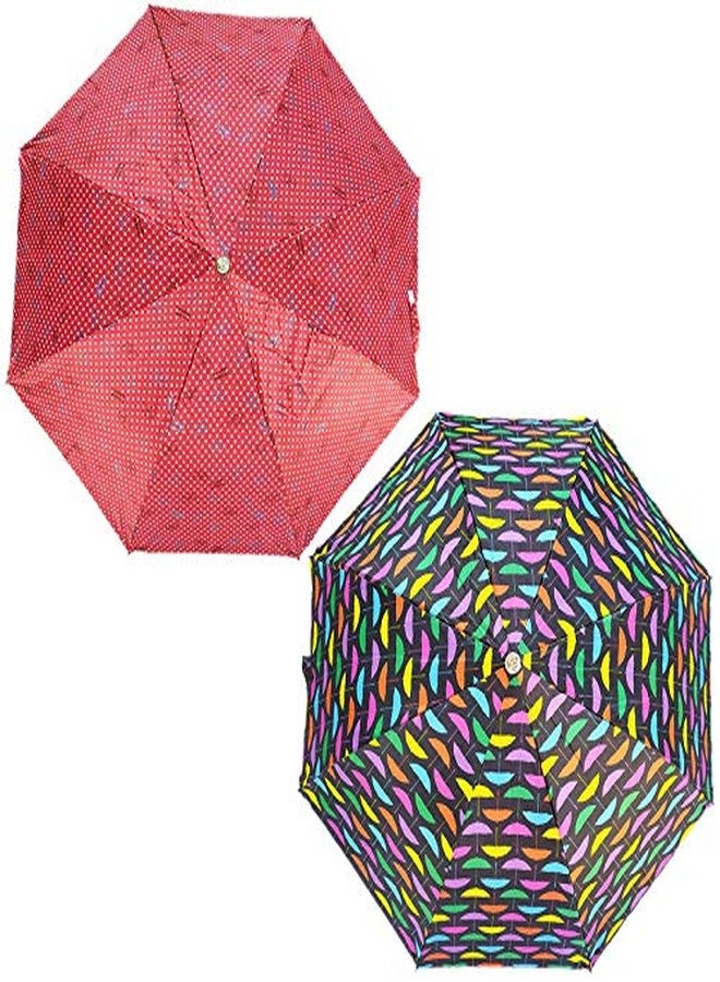 RAINPOPSON 2 Fold Printed Big Size Umbrella for Women & Men UV Protection Office Umbrella Combo for Girls/Men/Women (Multicolor & Red Printed) - Set of 2 - Image 1