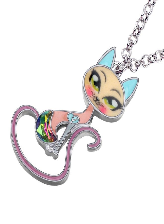 BONSNY Enamel Alloy Floral Kitten Cat Necklace Chain Pendant Pets Jewelry For Women Charm Gift (Violet) - Image 3