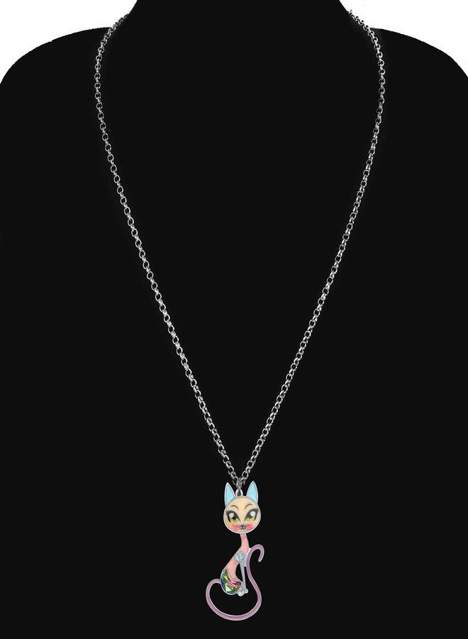BONSNY Enamel Alloy Floral Kitten Cat Necklace Chain Pendant Pets Jewelry For Women Charm Gift (Violet) - Image 2