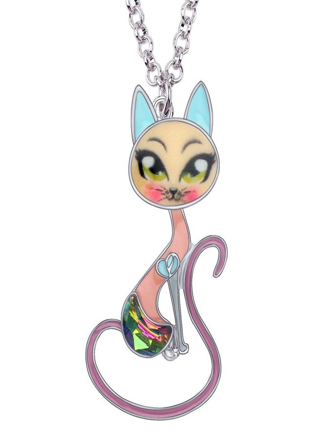 BONSNY Enamel Alloy Floral Kitten Cat Necklace Chain Pendant Pets Jewelry For Women Charm Gift (Violet) - Image 1