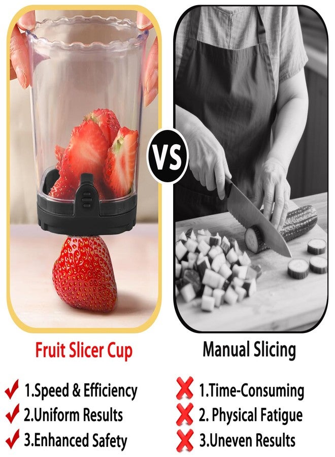 Hendiy 2-in-1 Fruit Slicer Cup, Stainless Steel Strawberry Slicer Dicer with Lid & Push Plate, Portable Kitchen Fruit Cutter for Strawberry Banana Grape Egg Vegetable Salad Gadget - Image 3