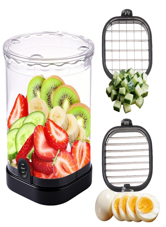 Hendiy 2-in-1 Fruit Slicer Cup, Stainless Steel Strawberry Slicer Dicer with Lid & Push Plate, Portable Kitchen Fruit Cutter for Strawberry Banana Grape Egg Vegetable Salad Gadget - Image 1