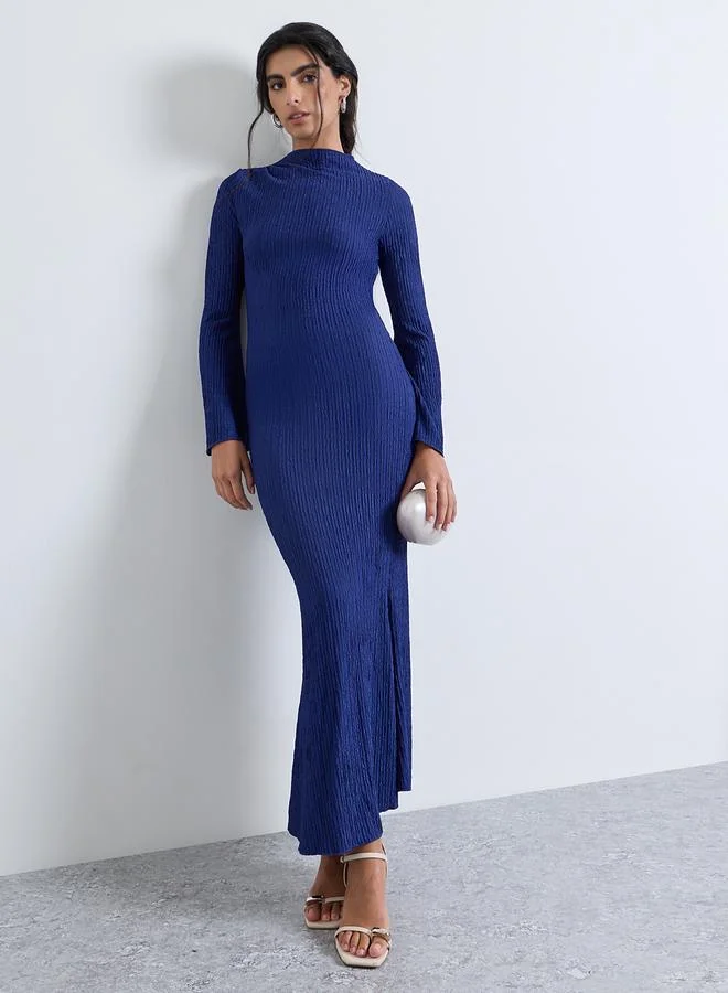 Styli Blue Long Sleeve Mermaid Maxi Evening Dress