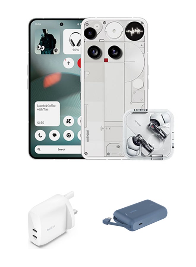 Nothing Phone 3 Dual SIM 5G White 16GB RAM 512GB + Nothing Ear Buds + Belkin 60W Power Adapter + Belkin 10000 mAh Power Bank - Middle East Version - Image 1