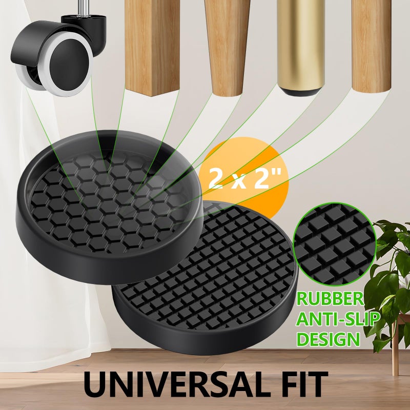 GAGUIUP Non Slip Furniture Pads - 2" Anti Skid Caster Cups, 12PCS Round Furniture Coasters for Hardwood Floors, Anti Slide Furniture Cup Bed Couch Floor Protectors,Furniture Stoppers to Prevent Sliding(Black) - Image 5