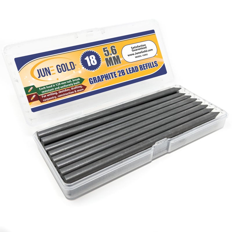 June Gold 18 Pieces, 5.6 mm 2B Lead Refills, 120 mm Length, Extreme Bold Thickness, Break Resistant Lead/Graphite - Image 1