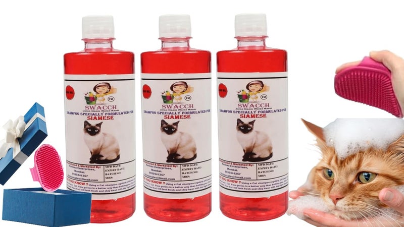 Swacch Siamese Cat Shampoo -500ml (Pack of 3) (Jasmine) + Bath Brush with Adjustable Straps Combo Pack - Image 1