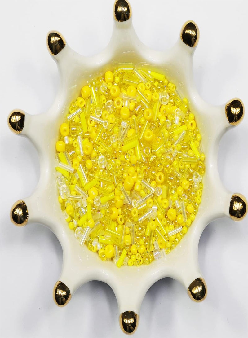 GGOOT 10g Mix Glass Seed Beads Tube Beads Bugle Beads,380+pcs Glass Bulk Spacer Beads Multi Size 2-6mm Glass Beads Kit for Jewelry Making DIY Craft Bracelets Necklace Earring Making (Yellow Mixed)  - Image 2
