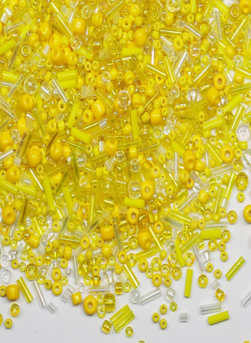GGOOT 10g Mix Glass Seed Beads Tube Beads Bugle Beads,380+pcs Glass Bulk Spacer Beads Multi Size 2-6mm Glass Beads Kit for Jewelry Making DIY Craft Bracelets Necklace Earring Making (Yellow Mixed)  - Image 1