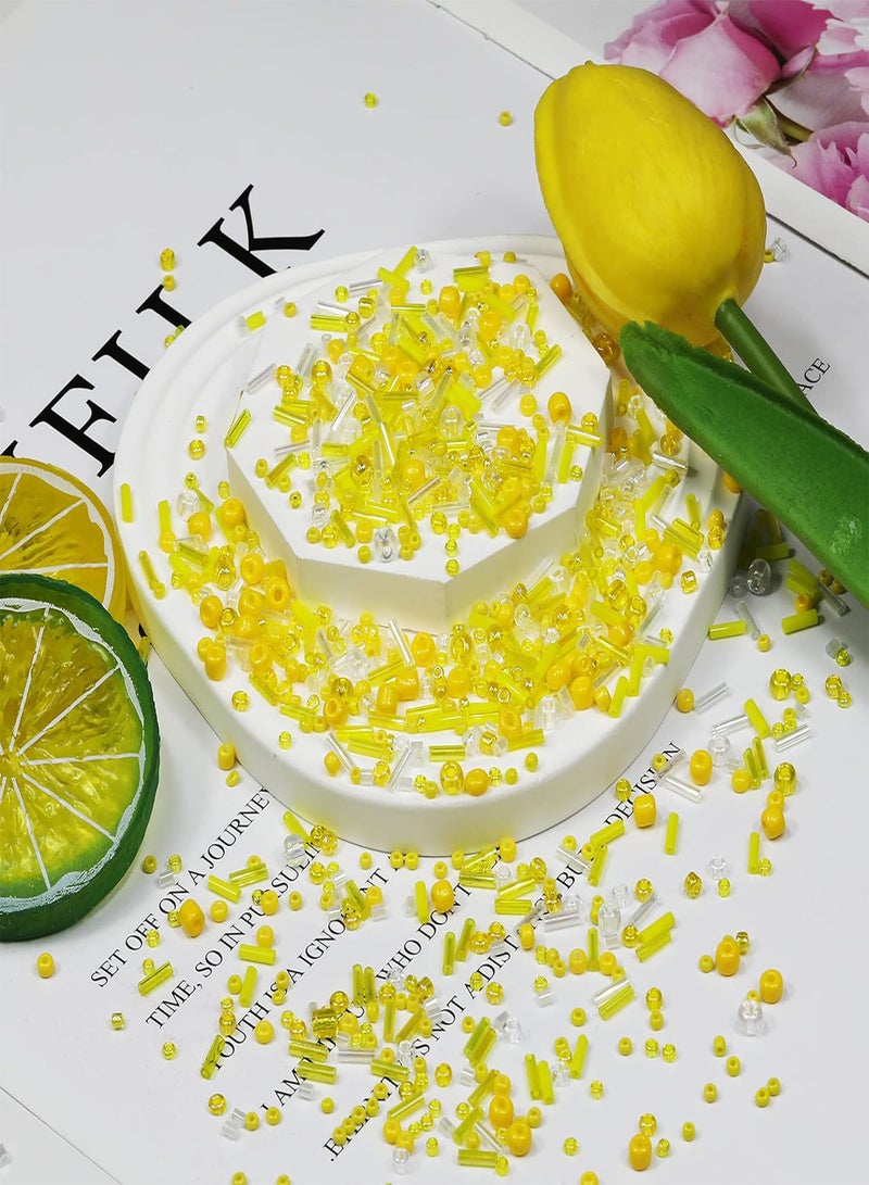 GGOOT 10g Mix Glass Seed Beads Tube Beads Bugle Beads,380+pcs Glass Bulk Spacer Beads Multi Size 2-6mm Glass Beads Kit for Jewelry Making DIY Craft Bracelets Necklace Earring Making (Yellow Mixed)  - Image 4
