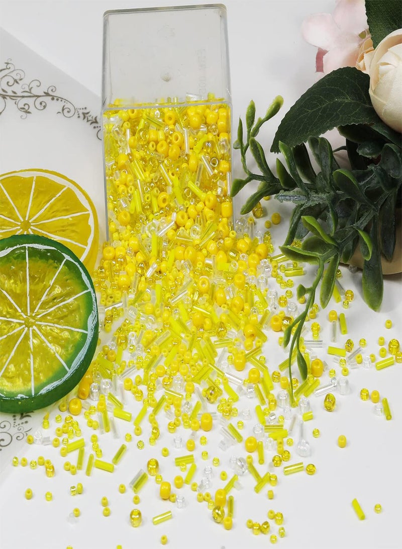 GGOOT 10g Mix Glass Seed Beads Tube Beads Bugle Beads,380+pcs Glass Bulk Spacer Beads Multi Size 2-6mm Glass Beads Kit for Jewelry Making DIY Craft Bracelets Necklace Earring Making (Yellow Mixed)  - Image 3