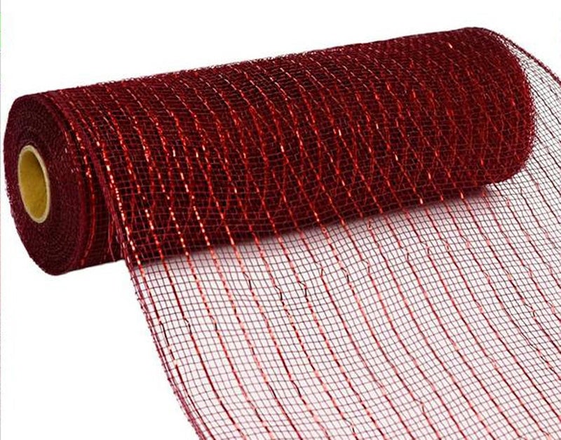 Craig Bachman 10 Inch x 30 Feet Deco Poly Mesh Ribbon - Metallic Burgundy and Red Foil