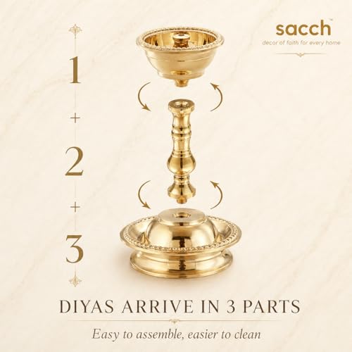 SACCH Artisan Series Udupi Nanda Brass Diya (Set of 2) | Designer Handcrafted Samai | Premium High-Polish Deepam for Modern Mandir, Luxury Gifting & Decor - Image 4
