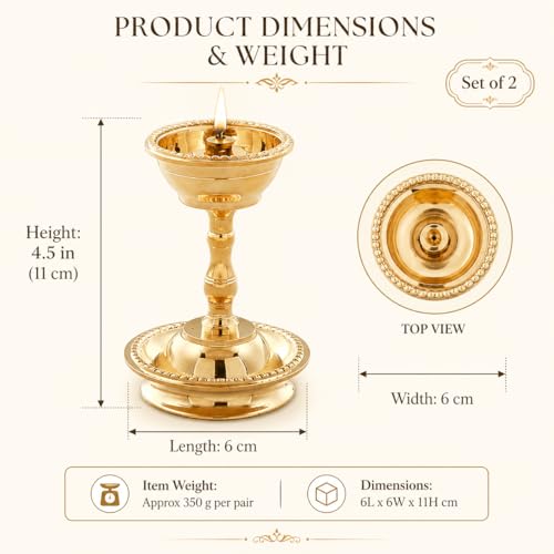 SACCH Artisan Series Udupi Nanda Brass Diya (Set of 2) | Designer Handcrafted Samai | Premium High-Polish Deepam for Modern Mandir, Luxury Gifting & Decor - Image 2