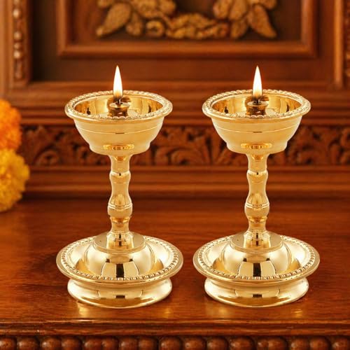 SACCH Artisan Series Udupi Nanda Brass Diya (Set of 2) | Designer Handcrafted Samai | Premium High-Polish Deepam for Modern Mandir, Luxury Gifting & Decor - Image 1
