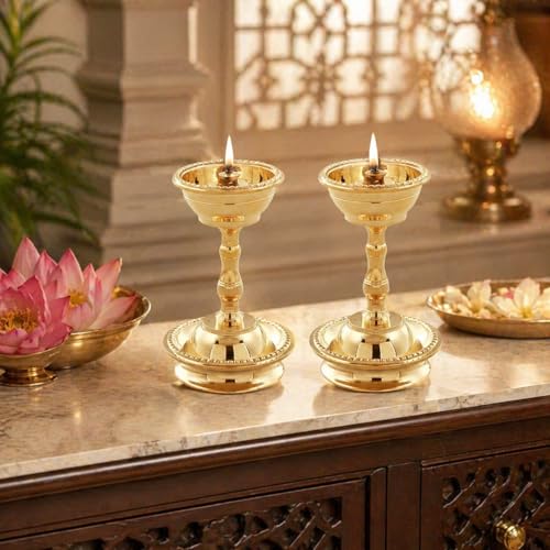SACCH Artisan Series Udupi Nanda Brass Diya (Set of 2) | Designer Handcrafted Samai | Premium High-Polish Deepam for Modern Mandir, Luxury Gifting & Decor - Image 5