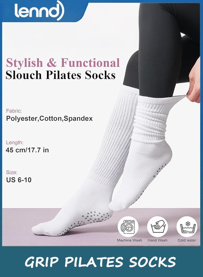 LENND Grip Pilates Socks for Women, Yoga Slouch Socks with Grip for Barre Workout Hospital Long Scrunch Slipper Socks - Image 3