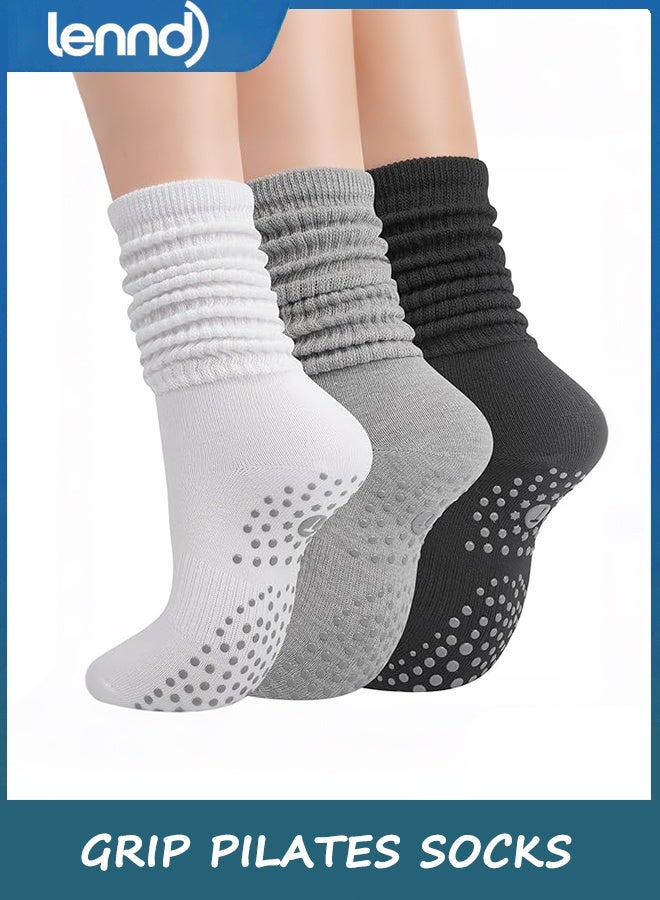 LENND Grip Pilates Socks for Women, Yoga Slouch Socks with Grip for Barre Workout Hospital Long Scrunch Slipper Socks - Image 1