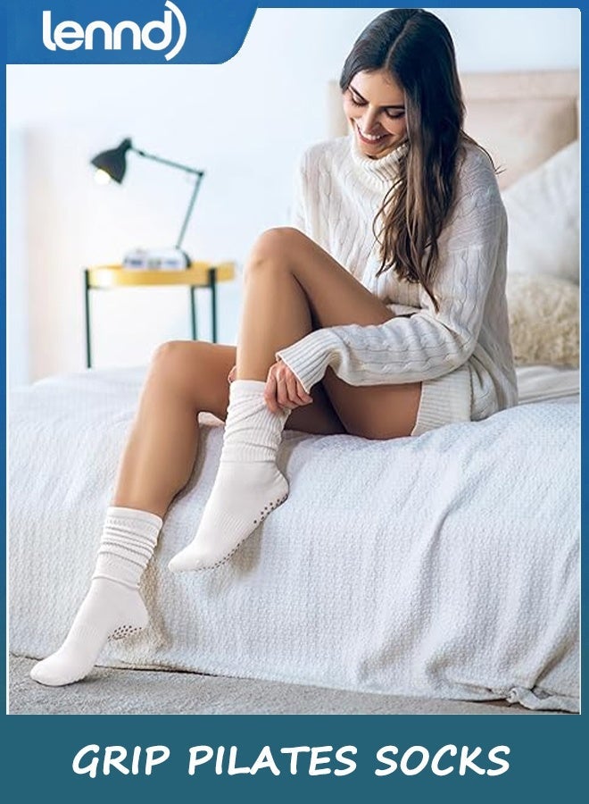 LENND Grip Pilates Socks for Women, Yoga Slouch Socks with Grip for Barre Workout Hospital Long Scrunch Slipper Socks - Image 2