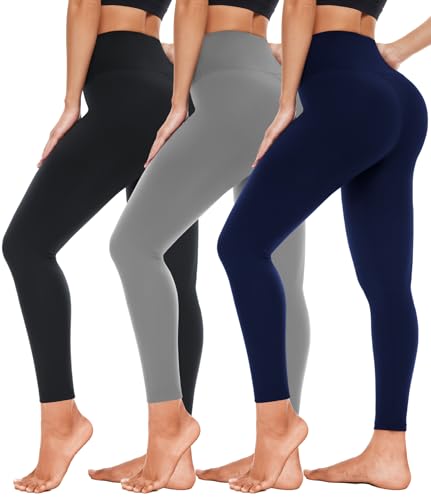 Hi Clasmix Leggings for Women 3 Pack-High Wasited Tummy Control Yoga Pants Clothing for Girls Mother Petite Plus Size Postpartum Teen Womens(3 Pcs Black+Light Grey+Navy Blue,L-XL) - Image 1
