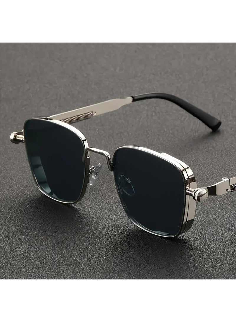 Retro Cool Steampunk Glasses Silvery Square Metal Frame Fashion Glasses For Men Women Outdoor Sports - Image 1