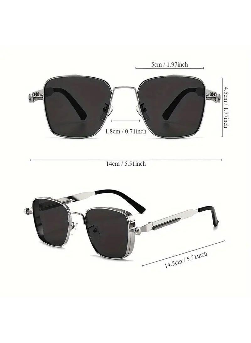Retro Cool Steampunk Glasses Silvery Square Metal Frame Fashion Glasses For Men Women Outdoor Sports - Image 2