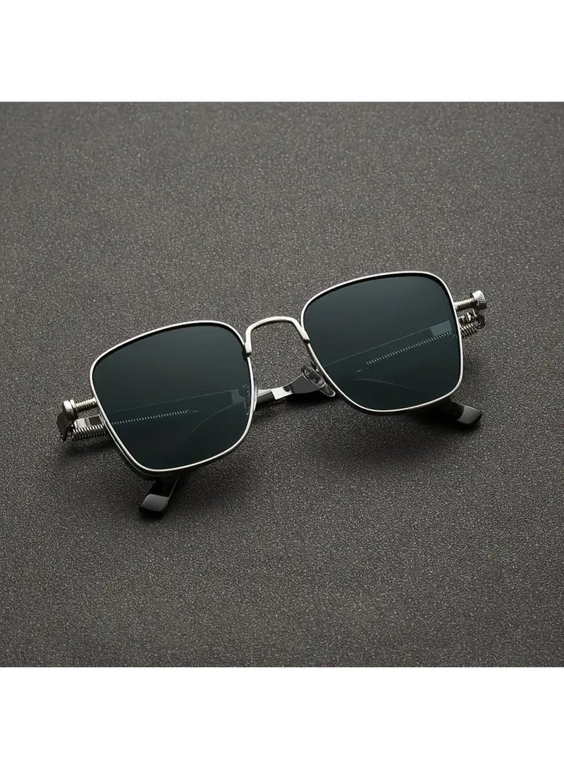 Retro Cool Steampunk Glasses Silvery Square Metal Frame Fashion Glasses For Men Women Outdoor Sports - Image 4
