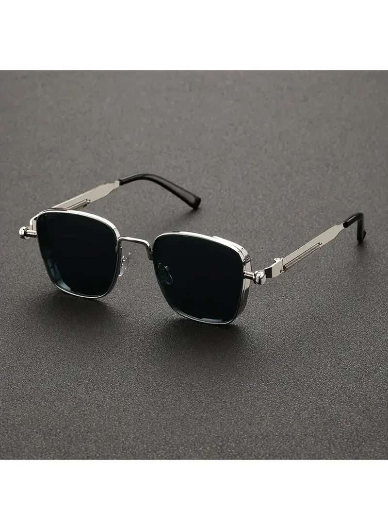 Retro Cool Steampunk Glasses Silvery Square Metal Frame Fashion Glasses For Men Women Outdoor Sports - Image 5