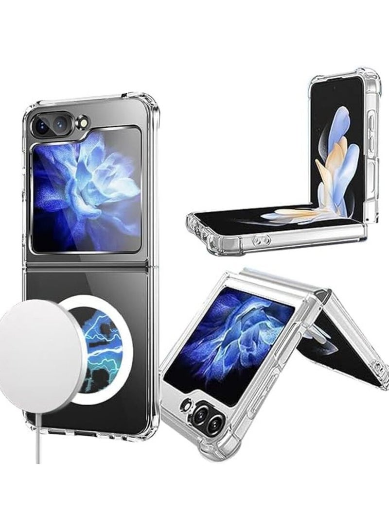 Case for Samsung Galaxy Z flip 6 Clear Magnetic Cover Mag Safe Compatible Clear Hard Back Case Shockproof Silicone Frame Edge Bumper Slim Transparent Case for Z Flip6  - Image 1
