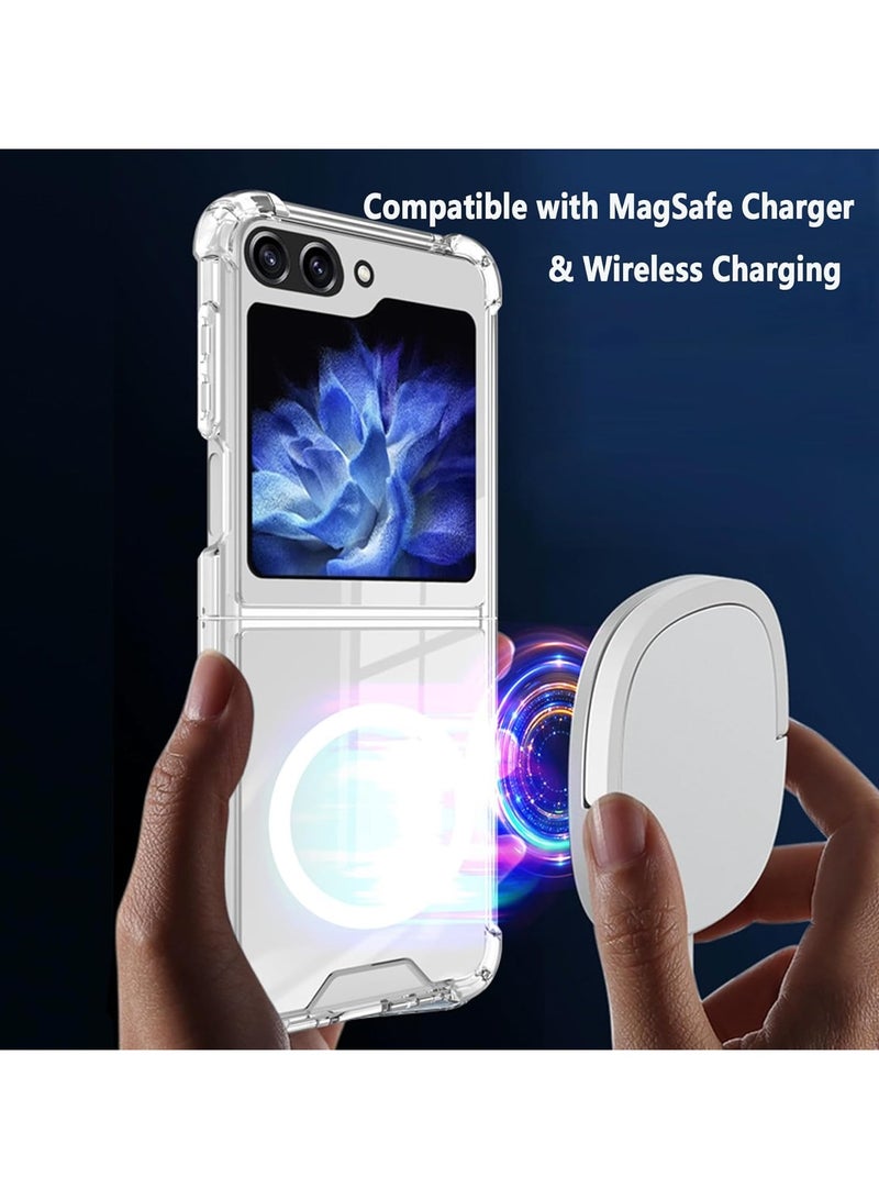 Case for Samsung Galaxy Z flip 6 Clear Magnetic Cover Mag Safe Compatible Clear Hard Back Case Shockproof Silicone Frame Edge Bumper Slim Transparent Case for Z Flip6  - Image 3