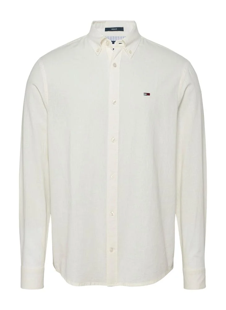 TOMMY JEANS Regular Fit Linen Blend Long Sleeve Shirt