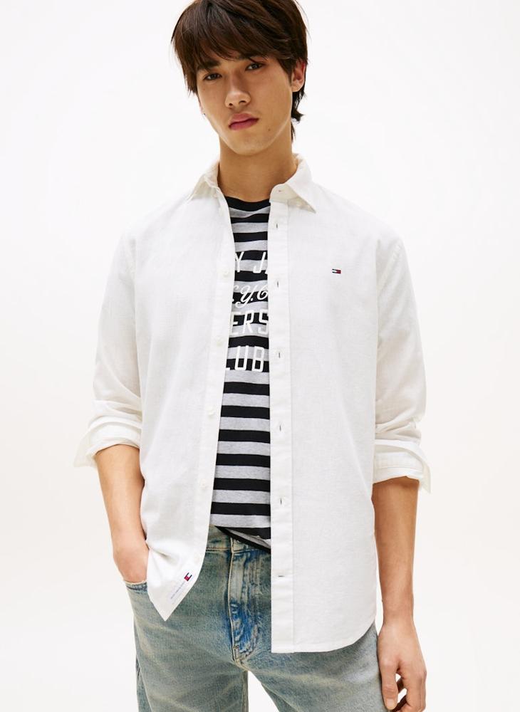 TOMMY JEANS Regular Fit Linen Blend Long Sleeve Shirt  - Image 1