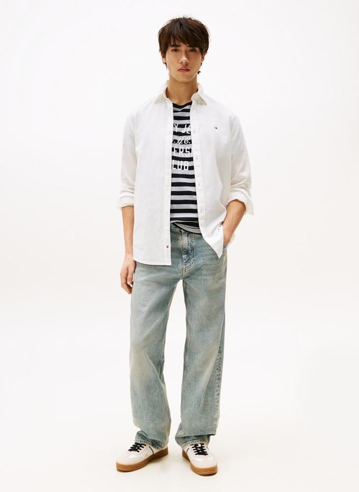 TOMMY JEANS Regular Fit Linen Blend Long Sleeve Shirt  - Image 4